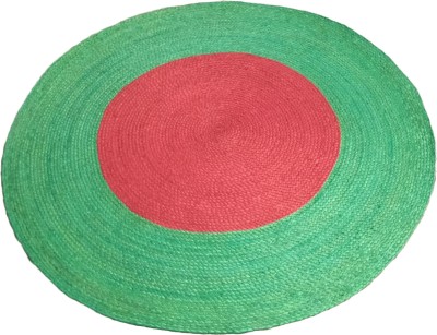 Stop To Shop Green, Red Jute Area Rug(4 ft,  X 4 ft, Circle)