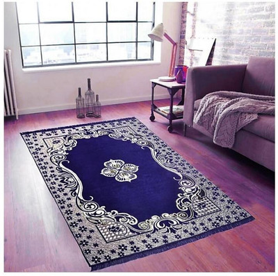 WebDealz 140 cm  X 210 cm Chenille Carpet(Rectangle, Blue)