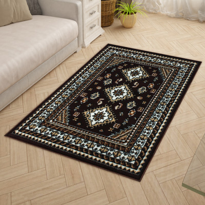 Story@home Brown, White Polyester Carpet(3 ft,  X 5 ft, Rectangle)