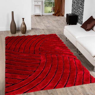 SR Handloom Red Polyester Carpet(6 ft,  X 2 ft, Rectangle)