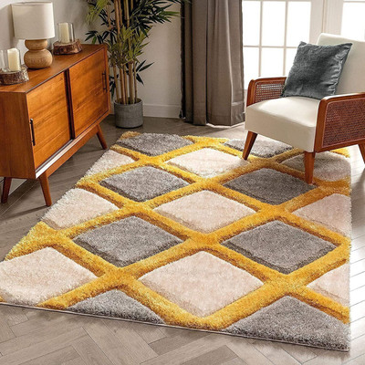 RM Handloom Yellow, Grey Polyester Carpet(5 ft,  X 2 ft, Rectangle)