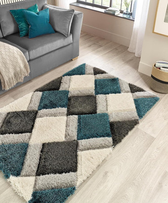 RM Handloom Light Blue, Grey, White Polyester Carpet(4 ft,  X 2 ft, Rectangle)