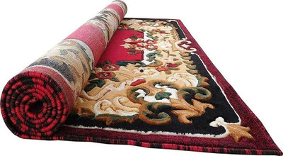 R CARPETS Red Silk Carpet(5 ft,  X 7 ft, Rectangle)