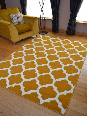 BLINKSYMART Yellow Velvet Carpet(152.4 cm,  X 213.36 cm, Rectangle)