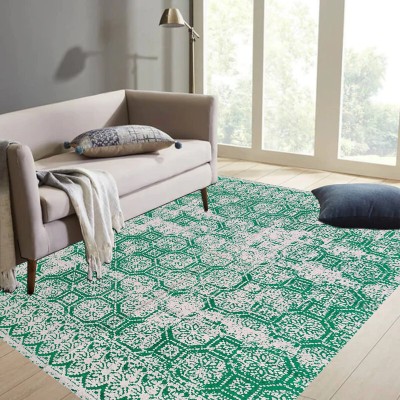 budhraj rugs Green Cotton Dhurrie(3 ft,  X 5 ft, Rectangle)