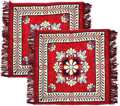 RUSTIC LINEN Maroon Velvet Area Rug(2 ft,  X 2 ft, Square)