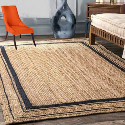 dheeraj handloom Beige, Black Jute Carpet(60.96 cm,  X 152.4 cm, Rectangle)