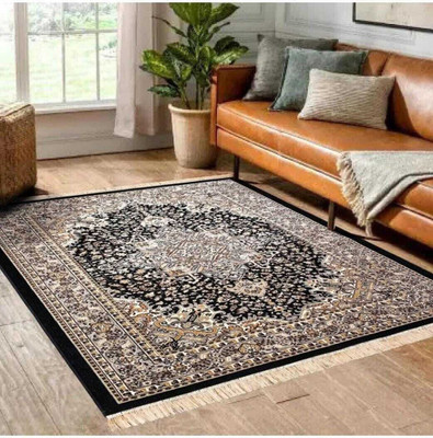 Acarpet Black Silk Carpet(5 cm,  X 7 cm, Rectangle)