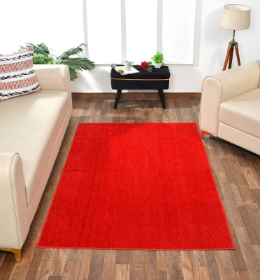 RM Handloom Red Polyester Carpet(8 ft,  X 4 ft, Rectangle)