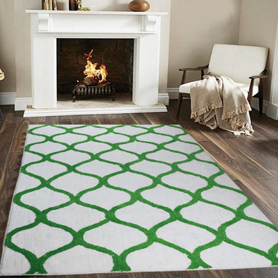 Woolpik White Polyester Carpet(3 cm,  X 5 cm, Rectangle)