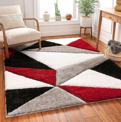 AyanCarpets Red, Multicolor Polyester Carpet(5 cm,  X 7 cm, Rectangle)