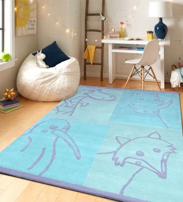 PEQURA Blue Wool Carpet(4 ft,  X 6 ft, Rectangle)