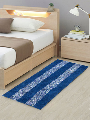 AAZEEM Dark Blue Cotton Runner(1 cm,  X 4 cm, Rectangle)