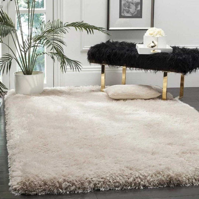 AfCarpets White Polyester Carpet(5 cm,  X 7 cm, Rectangle)
