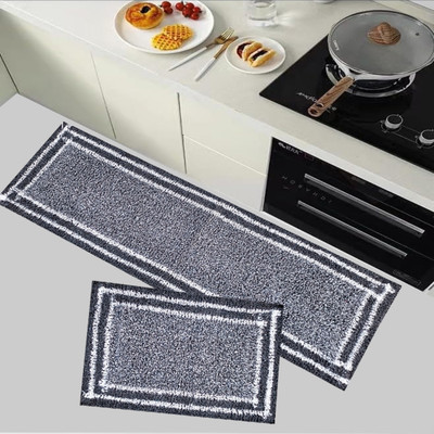 ROUSN Cotton Floor Mat(Black, Free, Pack of 2)