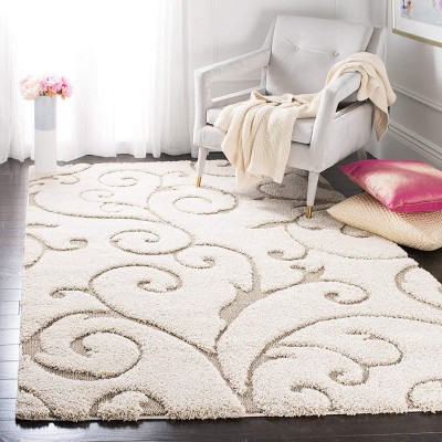 Shaggy Expert Beige, White Wool, Cotton Carpet(6 ft,  X 4 ft, Rectangle)