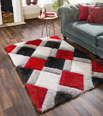 RM Handloom Red, Black, Grey, White Polyester Carpet(4 ft,  X 2 ft, Rectangle)