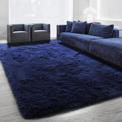 AyanCarpets Blue, Dark Blue Polyester Carpet(150 cm,  X 210 cm, Rectangle)
