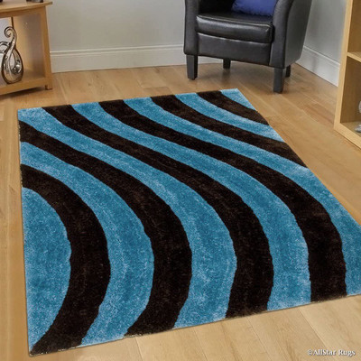 BhCarpet Light Blue Polyester Carpet(3 ft,  X 5 ft, Rectangle)