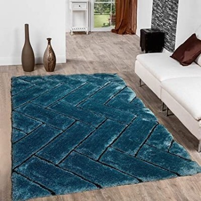 SR Handloom Blue Polyester Carpet(7 ft,  X 5 ft, Rectangle)