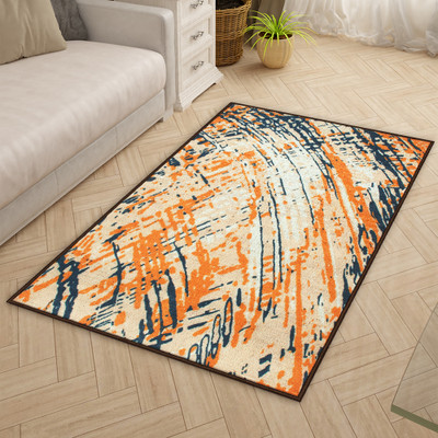 Story@home Yellow, White Polyester Carpet(3 ft,  X 5 ft, Rectangle)