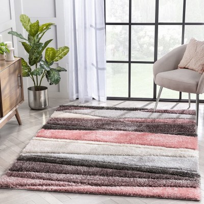 Shag Weaving Pink Polyester Carpet(4 ft,  X 4 ft, Square)