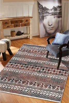 MODEFE Maroon, Black Nylon Carpet(152 cm,  X 213 cm, Rectangle)