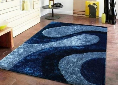 SR Handloom Blue, Light Blue Polyester Carpet(2 ft,  X 5 ft, Rectangle)