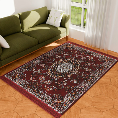 KUBER INDUSTRIES Maroon Velvet Carpet(5 ft,  X 7 ft, Rectangle)