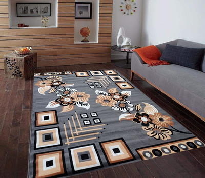 Alina International 5 Feet  X 7 feet Silk Carpet(Rectangle, Grey)