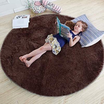 SR Handloom Brown Polyester Carpet(6 ft,  X 6 ft, Circle)