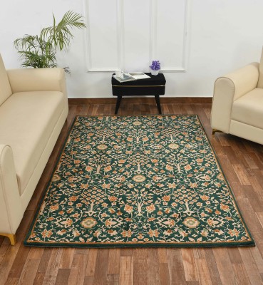 PRESTO BAZAAR Green Polyester Carpet(4 ft,  X 6 ft, Rectangle)