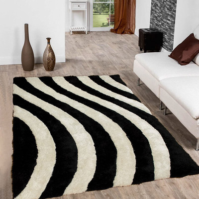 Shag Weaving Black Polyester Carpet(3 ft,  X 6 ft, Rectangle)