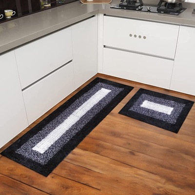 ROUSN 40 cm  X 120 cm Cotton Carpet(Rectangle, Black)