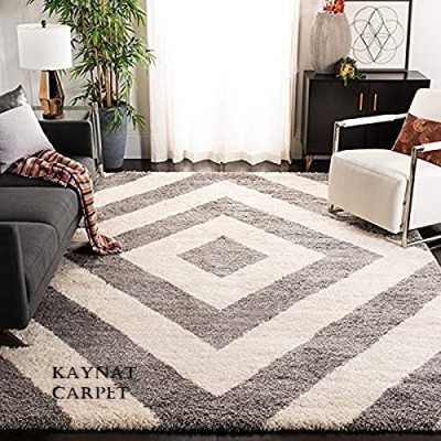 AyanCarpets White, Grey Polyester Carpet(150 cm,  X 210 cm, Rectangle)