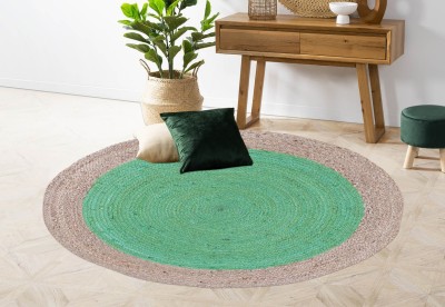 RAMAN TEXTILE Green, Brown Jute Carpet(3 ft,  X 3 ft, Square)