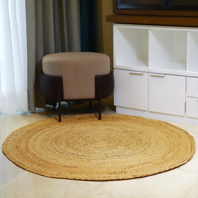 DHAGA CREATIONS Beige Jute Area Rug(4 ft,  X 4 ft, Circle)