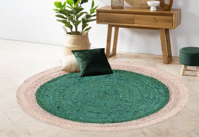 RAMAN TEXTILE Green, Beige Jute Carpet(4 ft,  X 4 ft, Square)