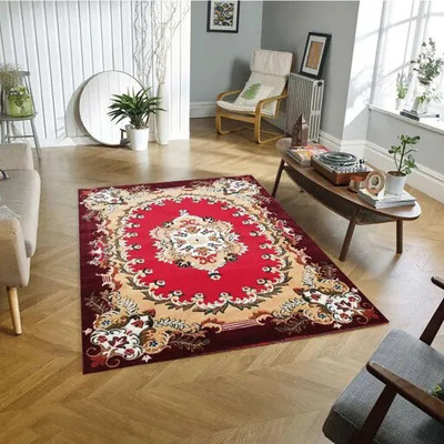 RUGS EXPERTS Red Acrylic Carpet(5 cm,  X 7 cm, Rectangle)