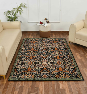 PRESTO BAZAAR Black Polyester Carpet(4 ft,  X 6 ft, Rectangle)