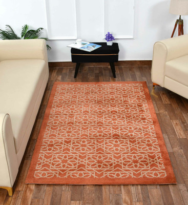 PRESTO BAZAAR Orange Polyester Carpet(4 ft,  X 6 ft, Rectangle)