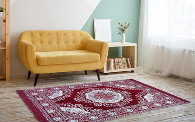 AAZEEM Maroon Velvet Area Rug(3 cm,  X 5 cm, Rectangle)