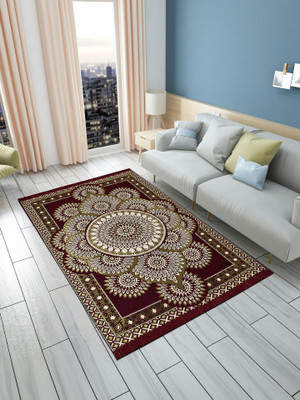 Furnishing Hut 4 ft  X 7 ft Cotton Carpet(Rectangle, Red)