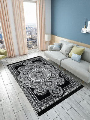 Furnishing Hut 4 ft  X 7 ft Cotton Carpet(Rectangle, Black)