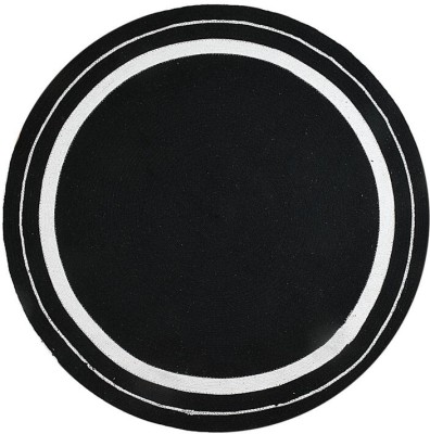 THERUGSGALLERY Black, White Cotton Area Rug(120 cm,  X 120 cm, Circle)