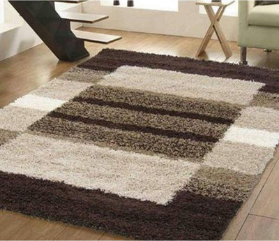 SR Handloom Brown Blended, Polyester Area Rug(4 ft,  X 6 ft, Rectangle)
