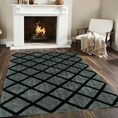 Woolpik Grey Polyester Carpet(3 cm,  X 5 cm, Rectangle)