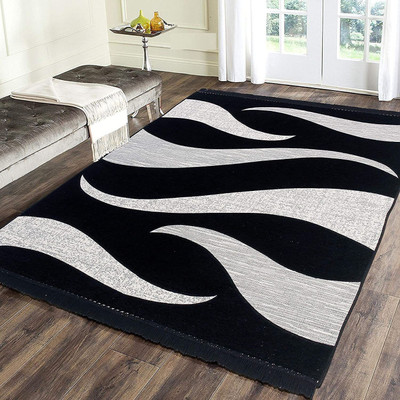 AF 5 cm  X 7 cm Chenille Area Rug(Rectangle, Black, White)