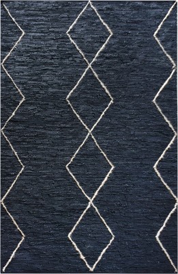 The Rug Republic Black Genuine Leather, Jute Area Rug(5 ft,  X 8 ft, Rectangle)