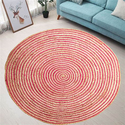 MRIC Red, Beige Jute Carpet(3 cm,  X 3 cm, Circle)